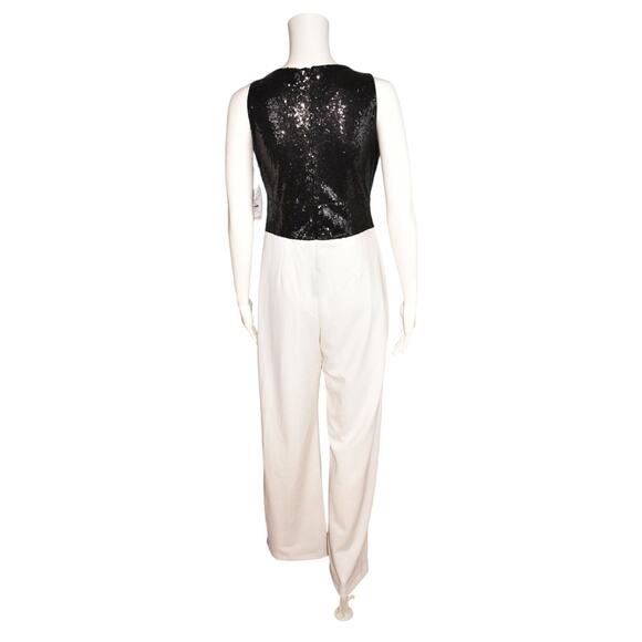 ALEXIA ADMORE NEW $265 Molly Sequin Crepe Jumpsuit Black White Size 2 - Picture 2 of 4